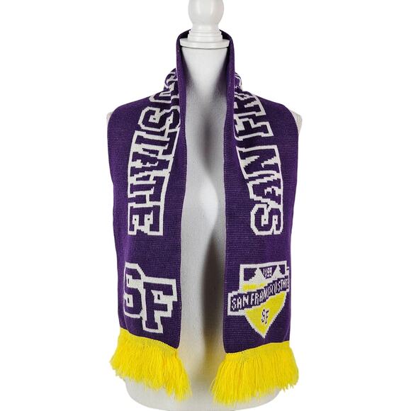 SAN FRANCISCO STATE UNIVERSITY GATORS SCARF – PURPLE W/ GOLD FRINGE - Picture 1 of 6